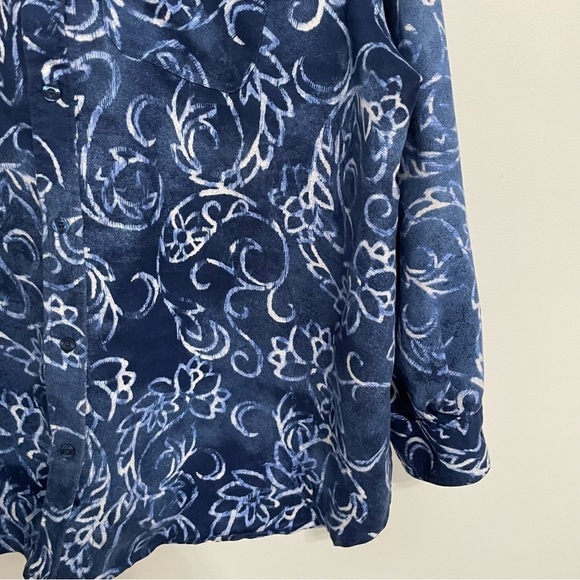 💫 Cobalt Blue Large Motif Paisley Print Button Down Cool Tone Shirt Top - Picture 4 of 5